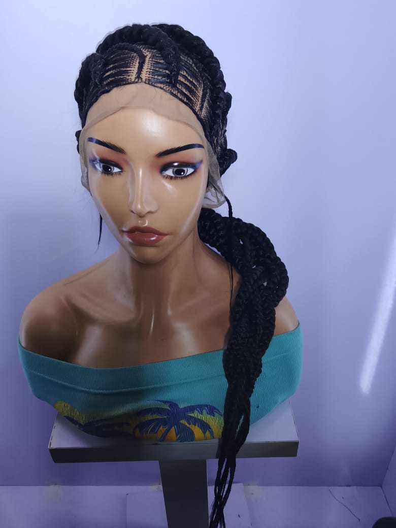 Braided Wig. Cornrow with Jumbo Puff Knots. Full Lace with Baby Hair