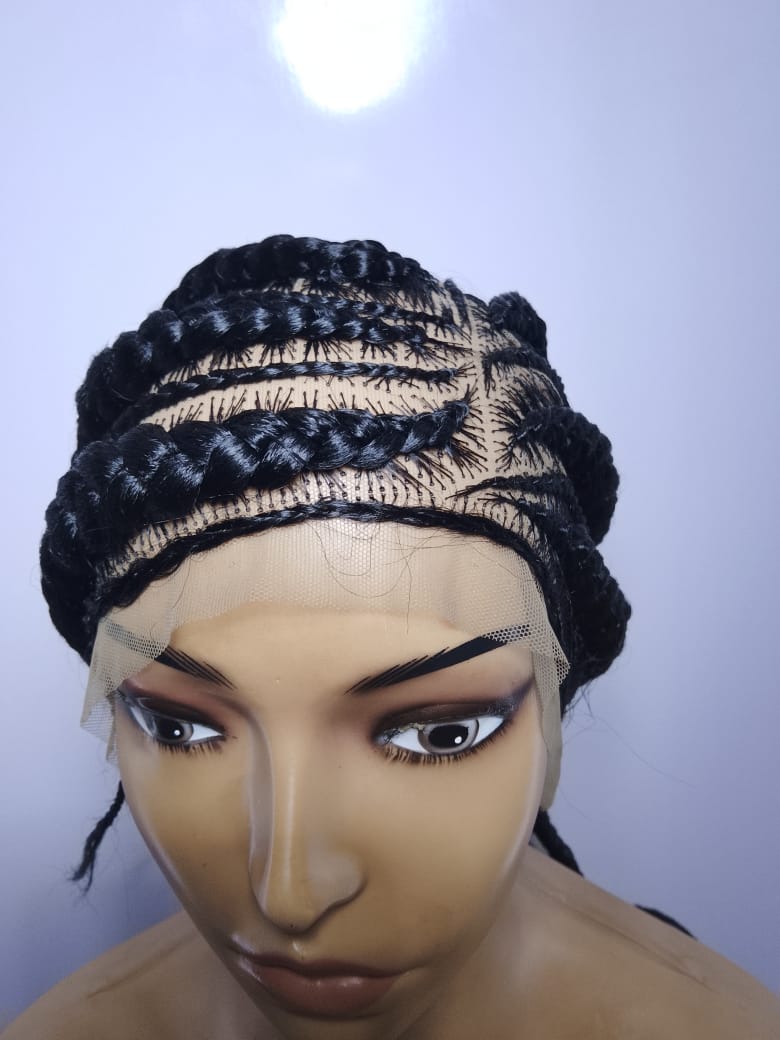 Braided Wig. Cornrow with Jumbo Puff Knots. Full Lace with Baby Hair