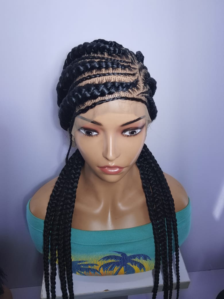 Braided Wig. Cornrow with Jumbo Puff Knots. Full Lace with Baby Hair