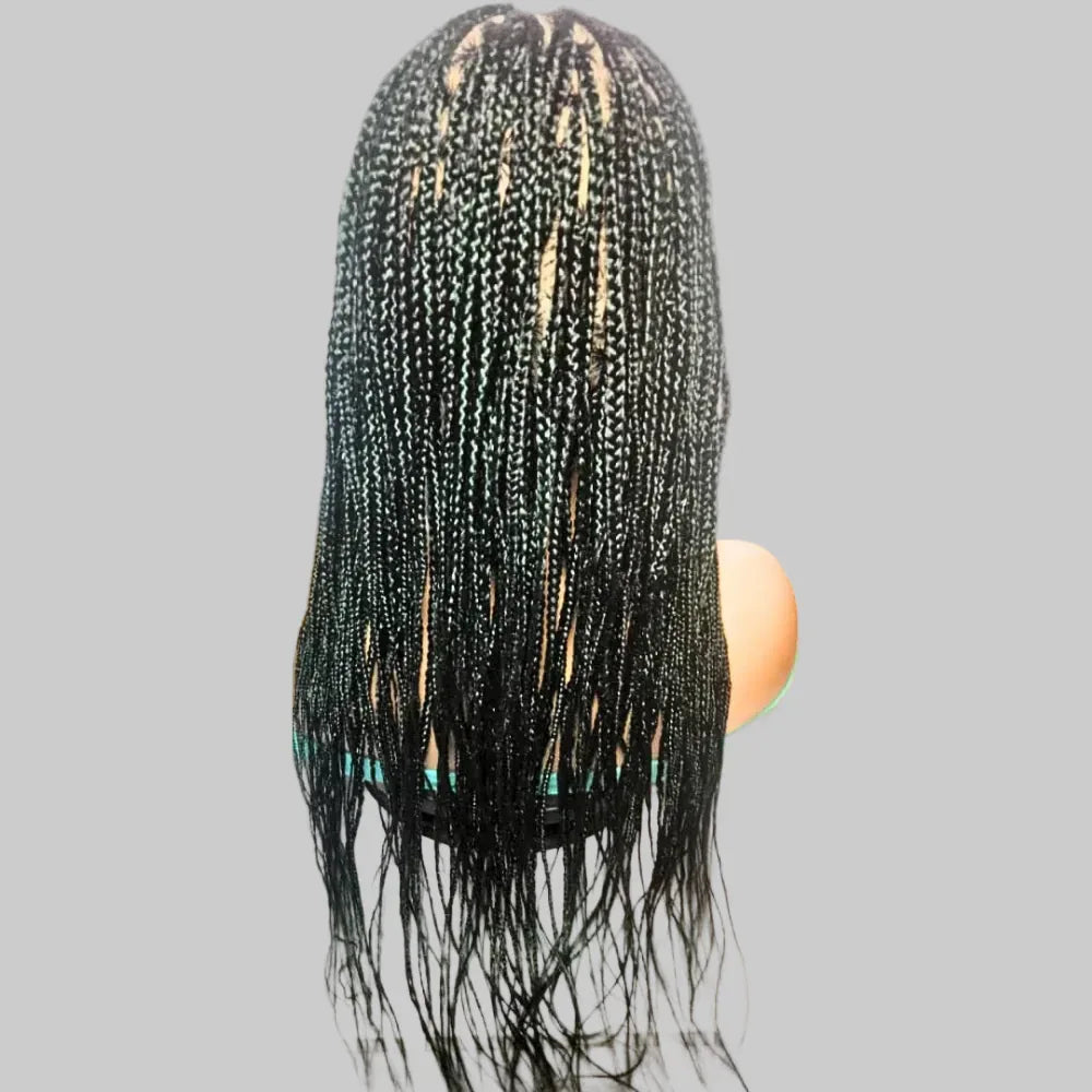 Black and Green Knotless Box Braids. Handmade Braided Wig. Full Lace Baby Hair - EC Braided Wigs
