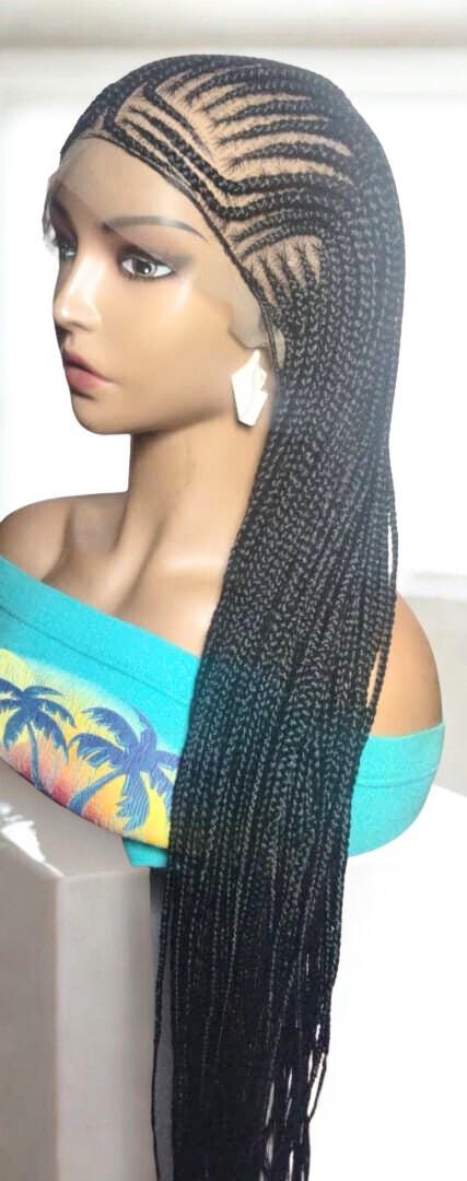 Black Braided Wig. Cornrow with Single Braids. Full Lace With Baby Hair