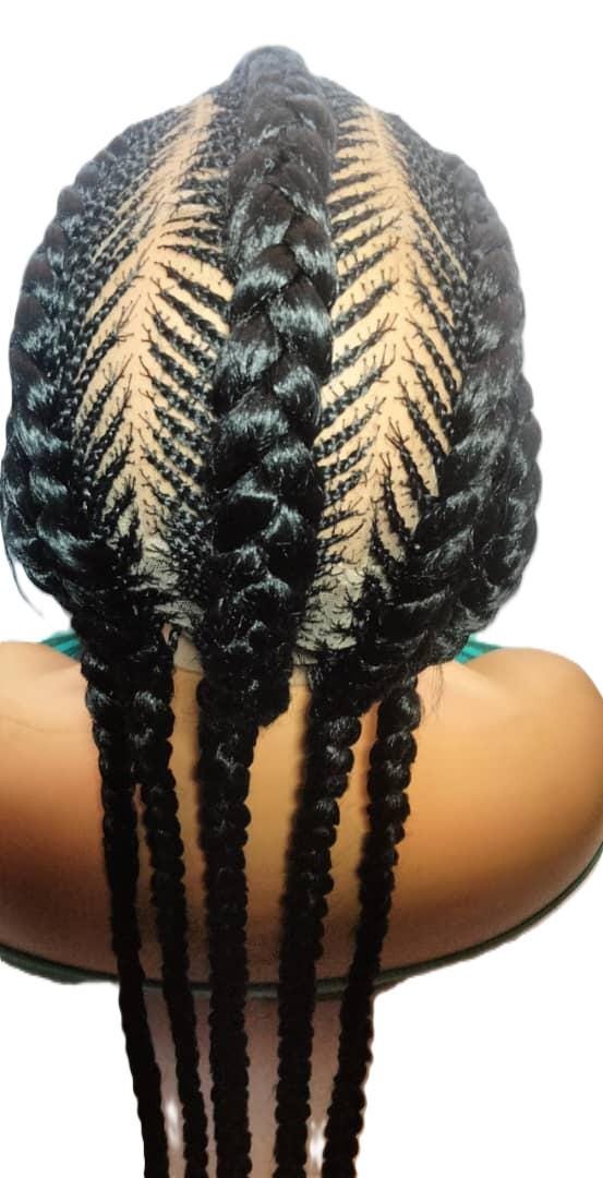 Black Braided Wig. Long Jumbo Cornrow Braids. Full Lace Baby Hair, Lemonade Braids.