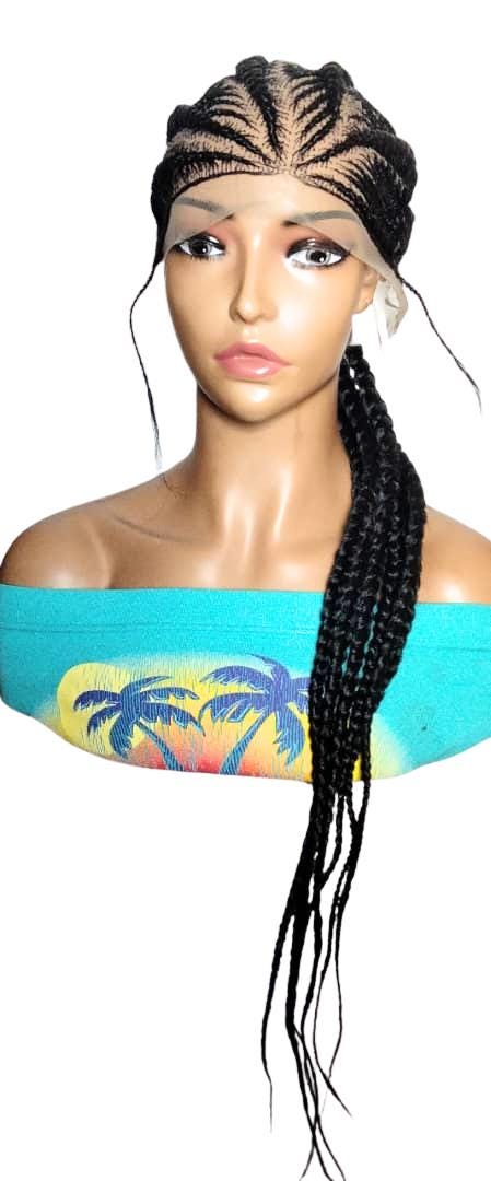 Black Braided Wig: Large Cornrow Braids, Full Lace with Baby Hair