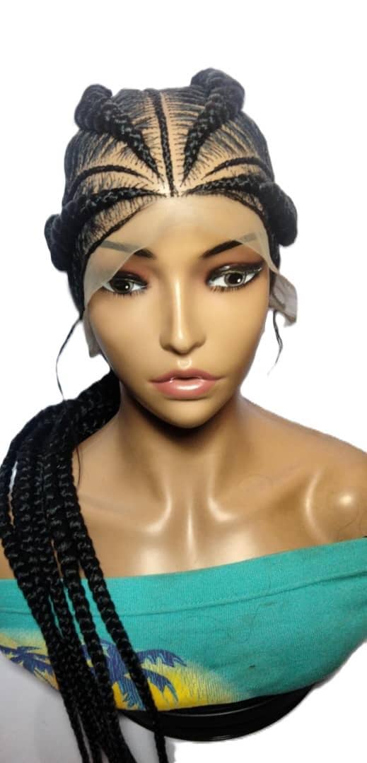 Black Braided Wig. Stitch Cornrow Braids. Full Lace Baby Hair Ghana Braids