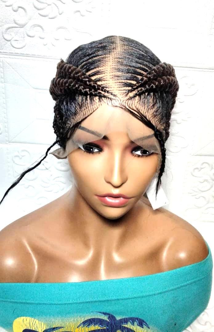 Braided Wig. Large Double Cornrow Braids. Full Lace with Baby Hair
