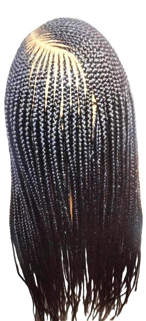 Handmade Black Dark Purple Braided Cornrow Wig: 34in Full Lace Baby Hair