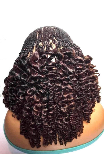 Braided Wig. Black and Auburn Cornrow Braids with Spring Curls. Full Lace Baby Hair.