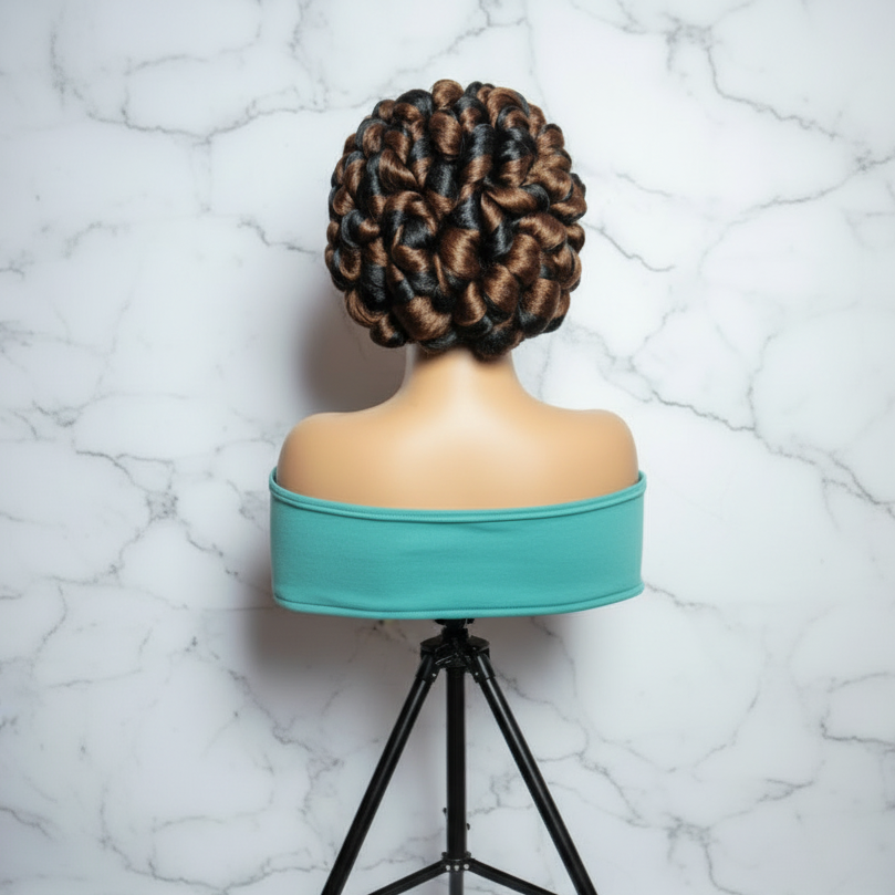 Braided Wig. Jumbo Twist Braids Puff Knots. Full Lace with Baby Hair. Bun Braid
