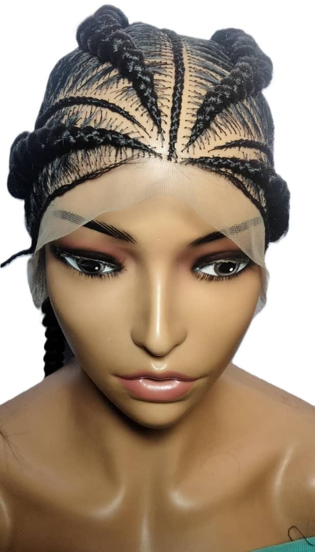 Black Braided Wig. Stitch Cornrow Braids. Full Lace Baby Hair Ghana Braids