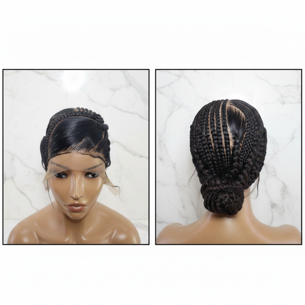 Brush Bun Braided Wig. Cornrow Braids. Full Lace with Baby Hair