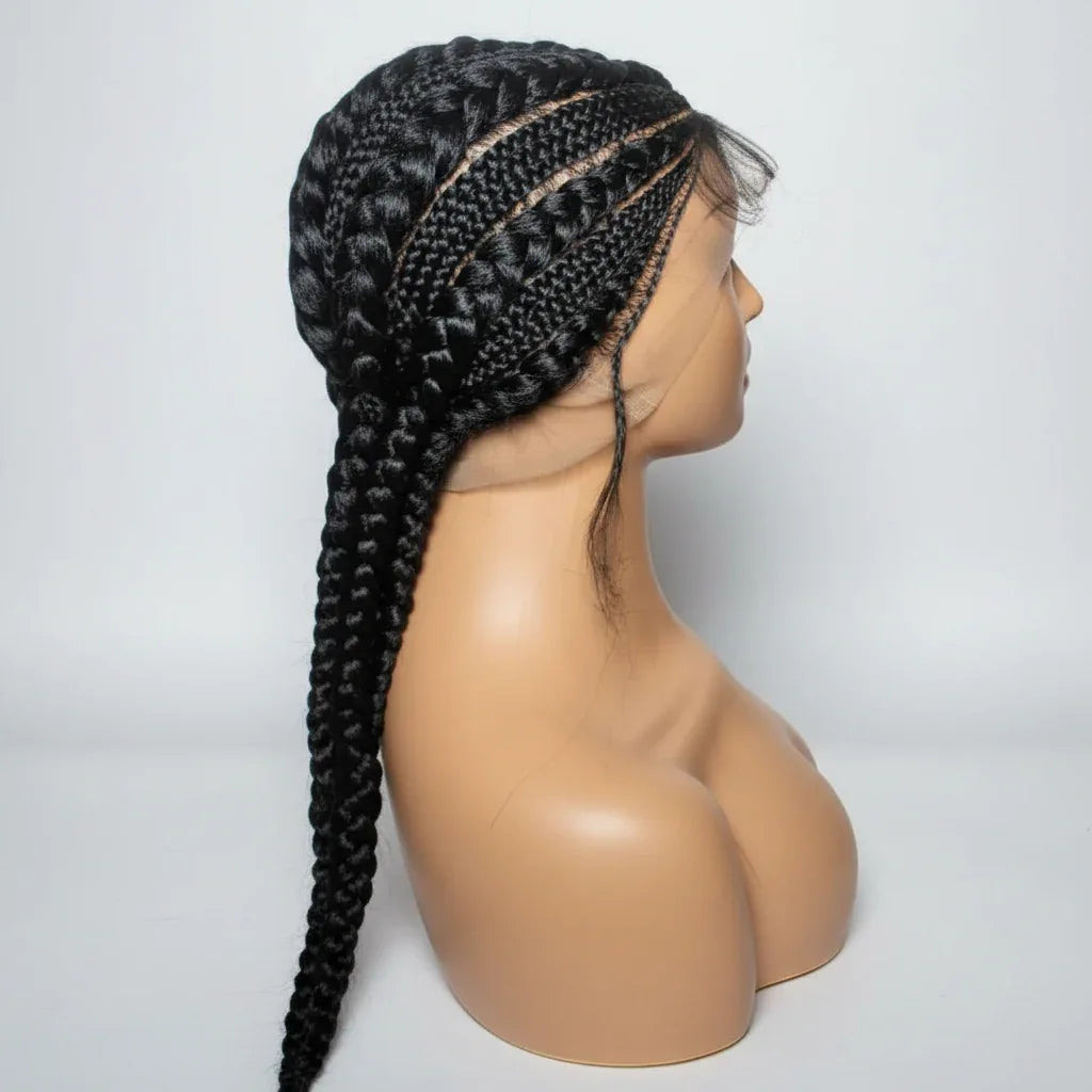 Jumbo Braids. Black Cornrow Braided Wig. Full Lace with Baby Hair - EC Braided Wigs