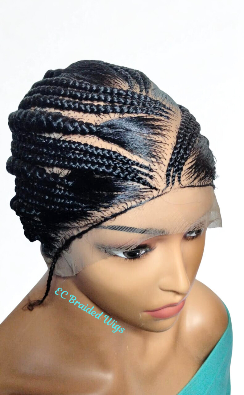 Handmade Cornrow Bun Braided Wig: Full Lace with Baby Hair.