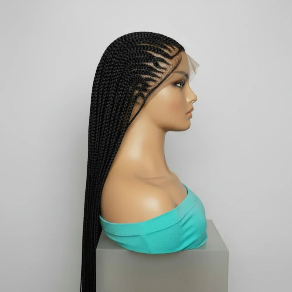 Black Braided Wig. Cornrow with Individual Braids. Full Lace With Baby Hair. 42ins - EC Braided Wigs