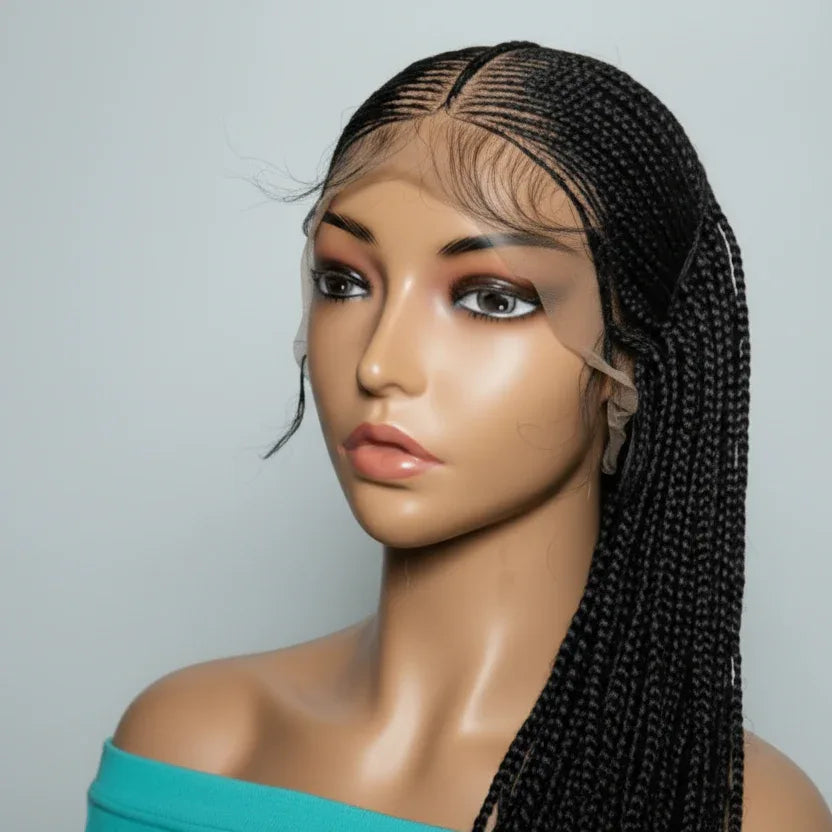 Handmade Braided Wig. Cornrow with Individual Box Braids. Full Lace with Baby Hair - EC Braided Wigs