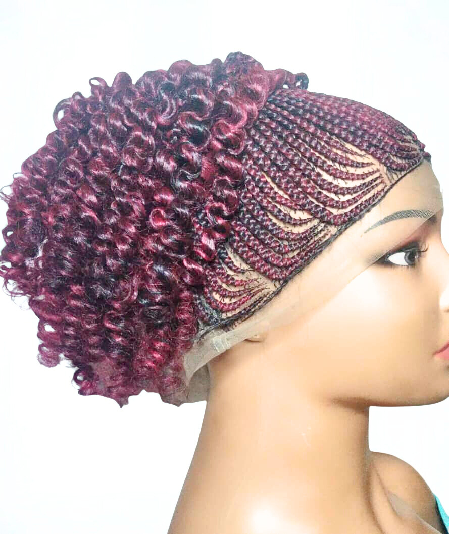 Burgundy Braided Wig. Spring Curls Ghana Cornrow Braids. Full Lace with Baby Hair