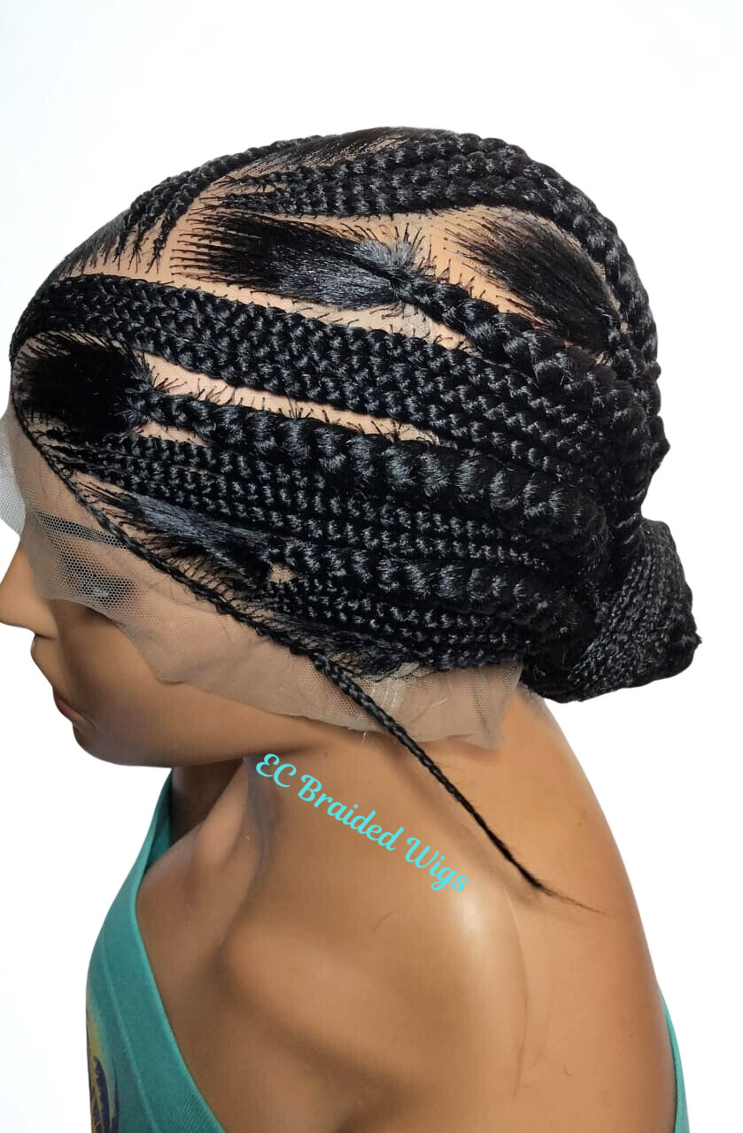 Handmade Cornrow Bun Braided Wig: Full Lace with Baby Hair.