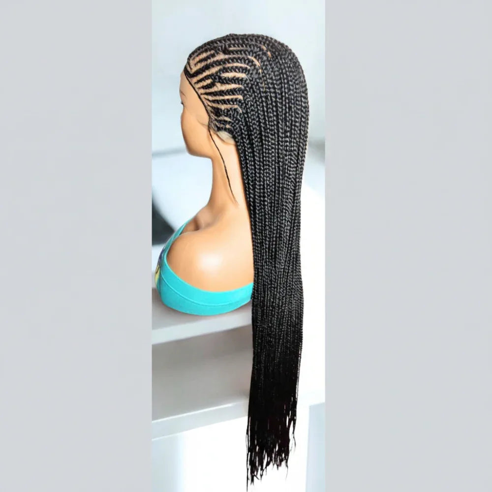 Black Braided Wig. Cornrow with Individual Braids. Full Lace With Baby Hair. 42ins - EC Braided Wigs