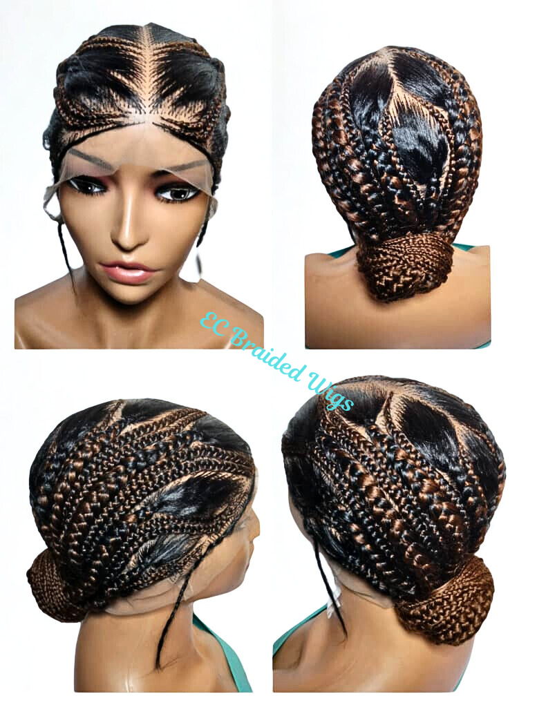 Handmade Cornrow Bun Braided Wig: Full Lace with Baby Hair.