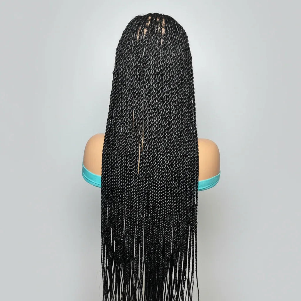 Black Braided Wig. Cornrow with Individual Braids. Full Lace With Baby Hair. 42ins - EC Braided Wigs