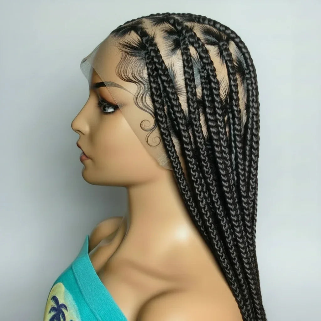 Large Knotless Box Braids. Full Lace with Baby Hair. - EC Braided Wigs