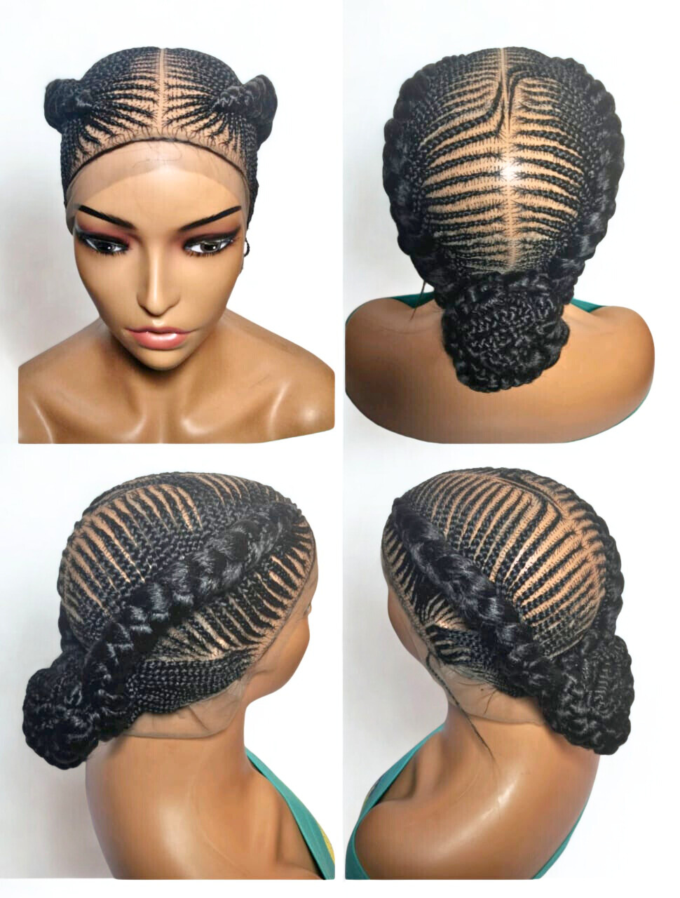 Braided Bun Wig. Ghana Cornrow Braids Full Lace with Baby Hair