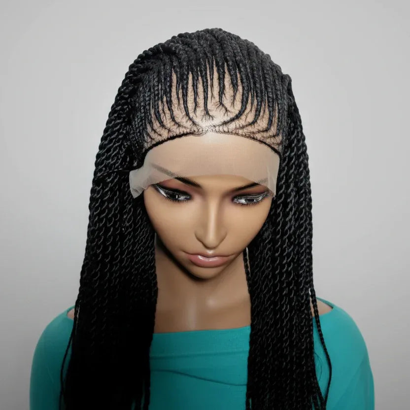 Black Braided Wig. Cornrow with Individual Braids. Full Lace With Baby Hair. 42ins - EC Braided Wigs