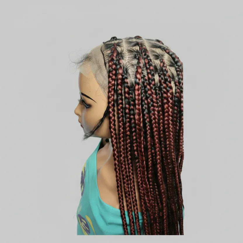 Large Knotless Box Braids Wig with Wrapped Ends. Protective Style - EC Braided Wigs