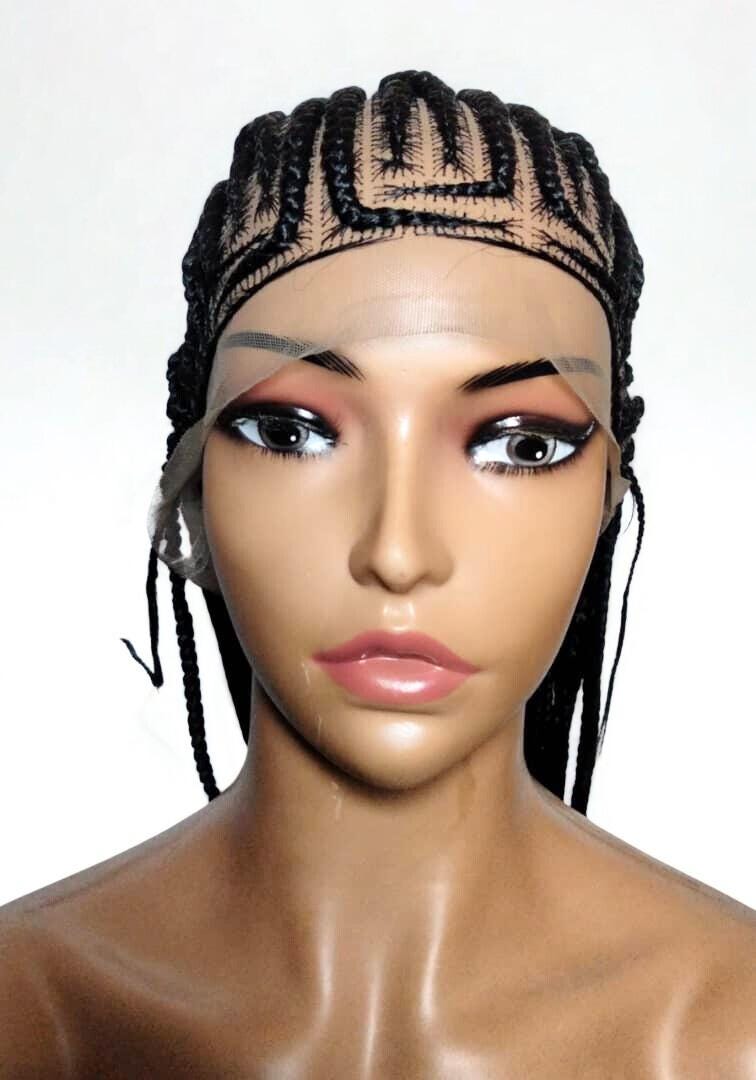 Black Braided Wig. Cornrow with Single Braids. Full Lace With Baby Hair