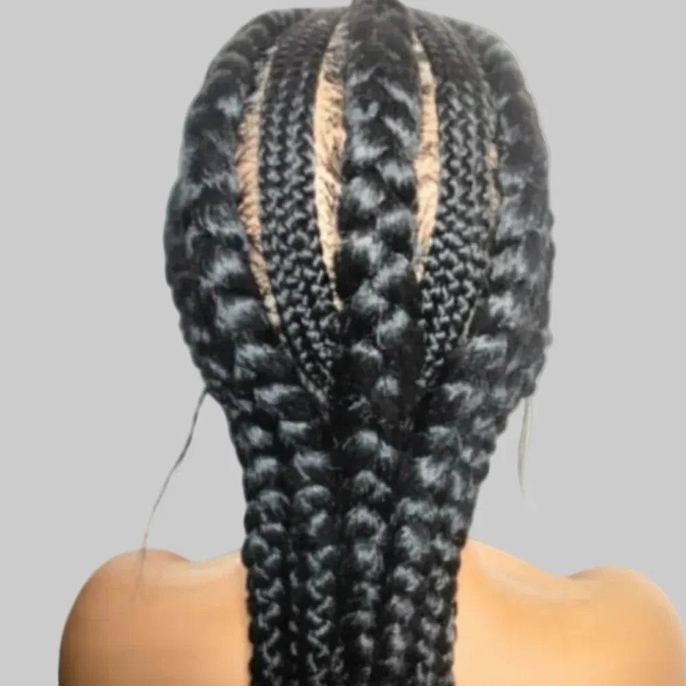 Jumbo Braids. Black Cornrow Braided Wig. Full Lace with Baby Hair - EC Braided Wigs