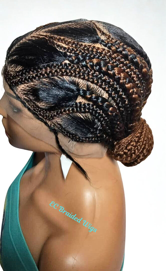 Handmade Cornrow Bun Braided Wig: Full Lace with Baby Hair.