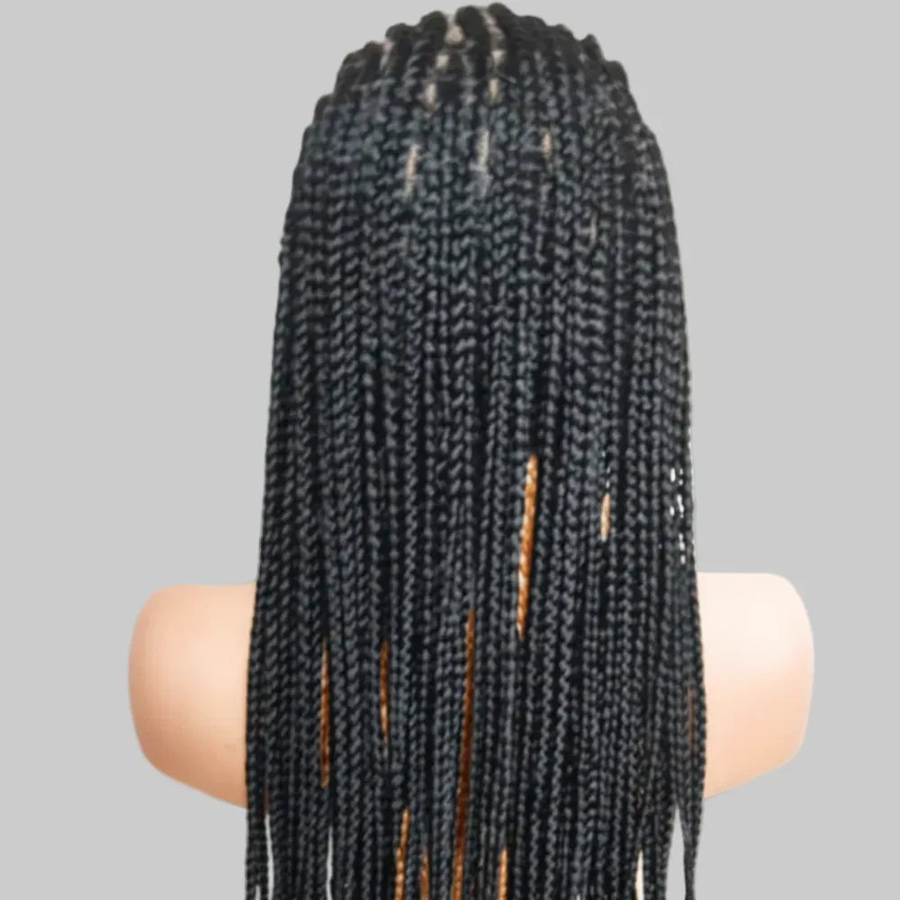 Black Braided Wig. Cornrow with Individual Braids. Full Lace With Baby Hair. 42ins - EC Braided Wigs