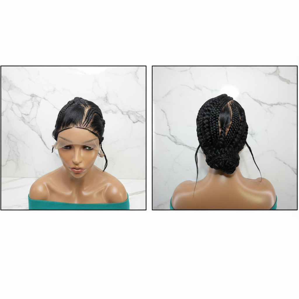 Brush Bun Braided Wig. Cornrow Braids. Full Lace with Baby Hair