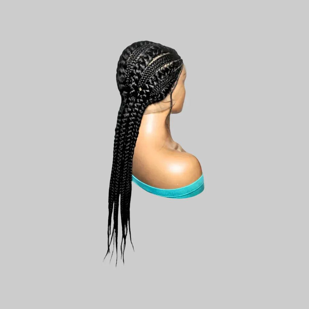 Jumbo Braids. Black Cornrow Braided Wig. Full Lace with Baby Hair - EC Braided Wigs