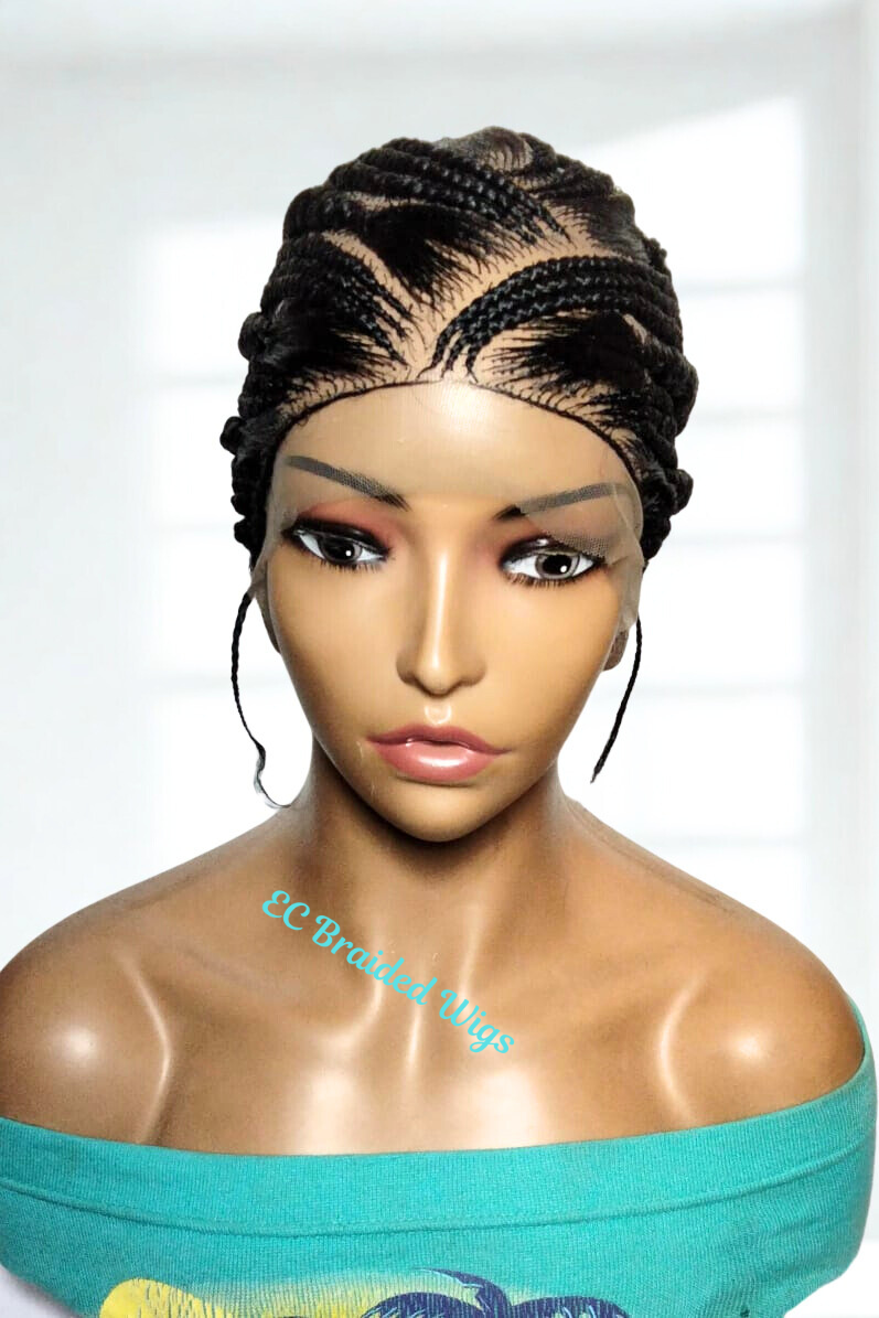Handmade Cornrow Bun Braided Wig: Full Lace with Baby Hair.