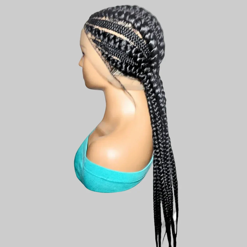 Jumbo Braids. Black Cornrow Braided Wig. Full Lace with Baby Hair - EC Braided Wigs