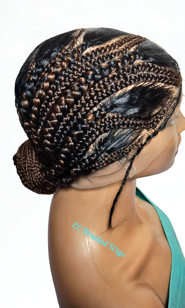 Handmade Cornrow Bun Braided Wig: Full Lace with Baby Hair.