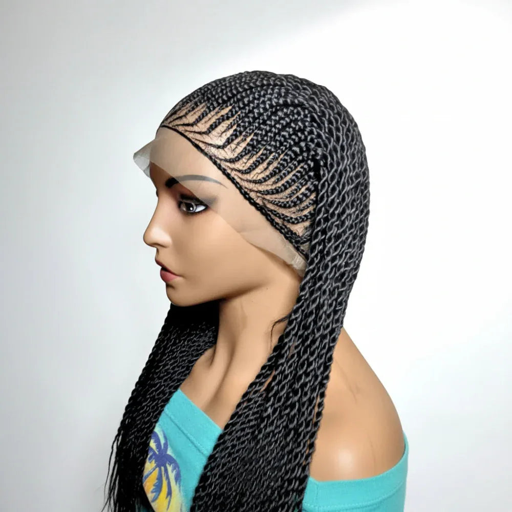 Black Braided Wig. Cornrow with Individual Braids. Full Lace With Baby Hair. 42ins - EC Braided Wigs