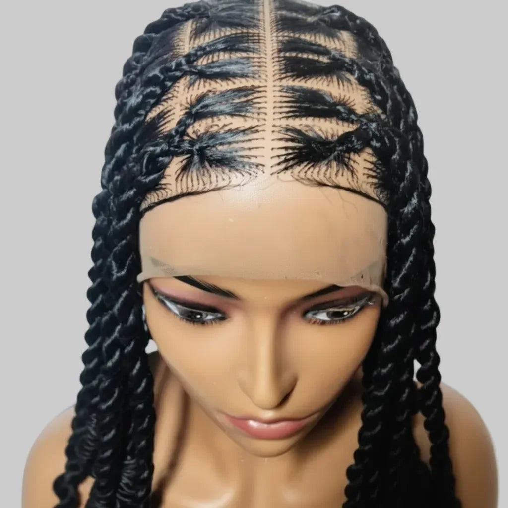 Large Knotless Box Braids Wig with Wrapped Ends. Protective Style - EC Braided Wigs
