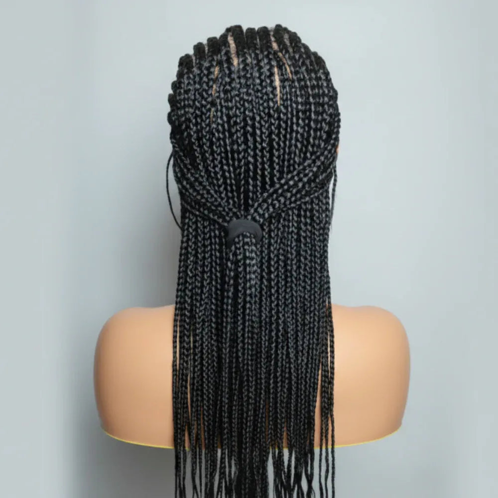 Black Braided Wig. Cornrow with Individual Braids. Full Lace With Baby Hair. 42ins - EC Braided Wigs