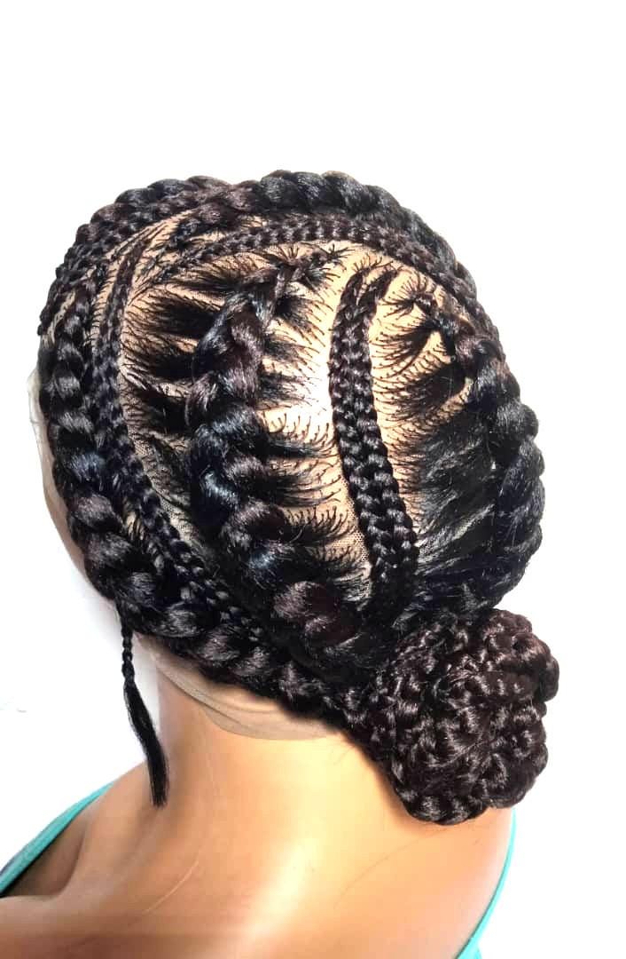 Bun Braided Wig. Ghana Cornrow Braids. Full Lace with Baby Hair