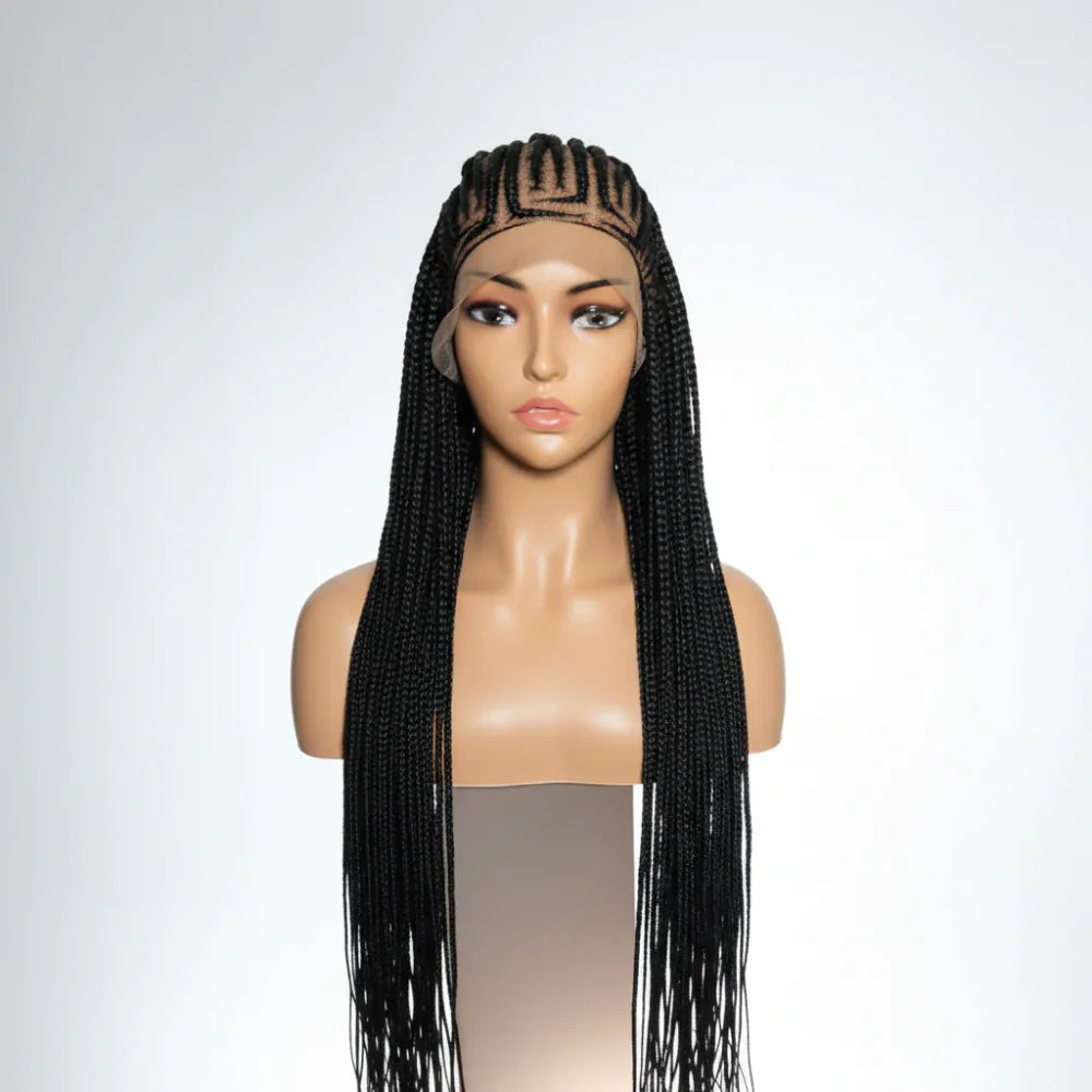 Black Braided Wig. Cornrow with Individual Braids. Full Lace With Baby Hair. 42ins - EC Braided Wigs