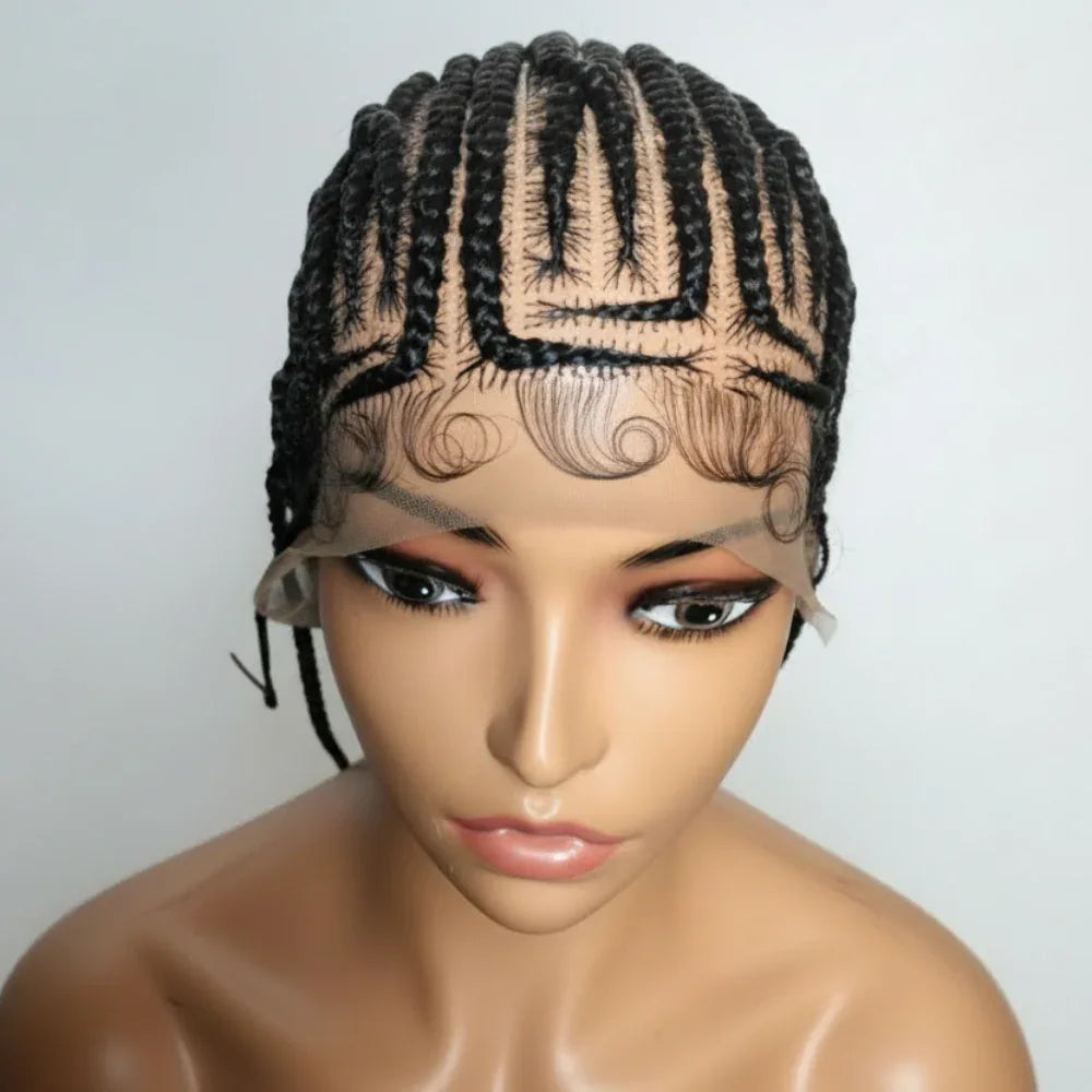Black Braided Wig. Cornrow with Individual Braids. Full Lace With Baby Hair. 42ins - EC Braided Wigs