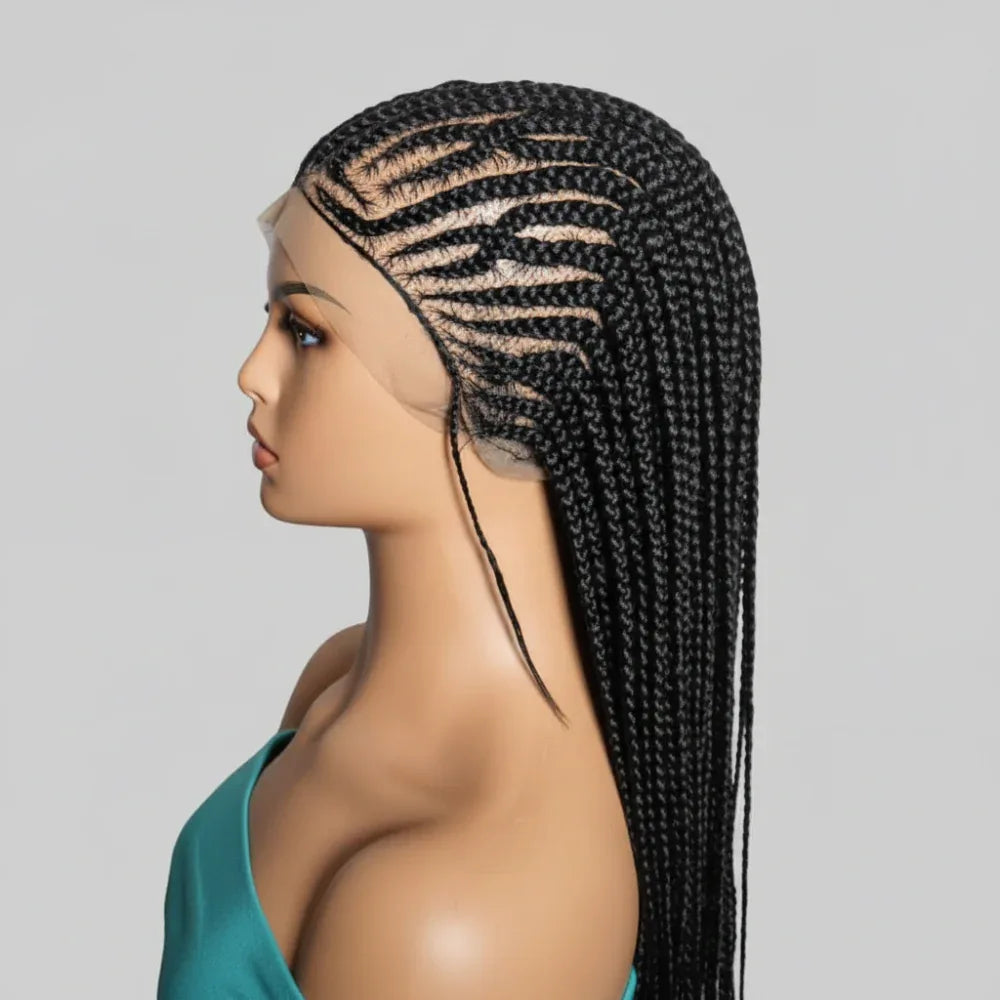 Black Braided Wig. Cornrow with Individual Braids. Full Lace With Baby Hair. 42ins - EC Braided Wigs