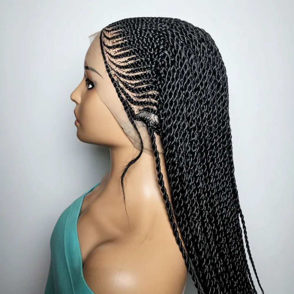 Black Braided Wig. Cornrow with Individual Braids. Full Lace With Baby Hair. 42ins - EC Braided Wigs