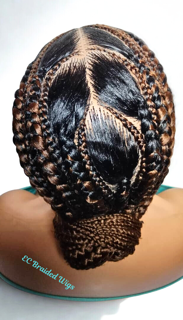 Handmade Cornrow Bun Braided Wig: Full Lace with Baby Hair.