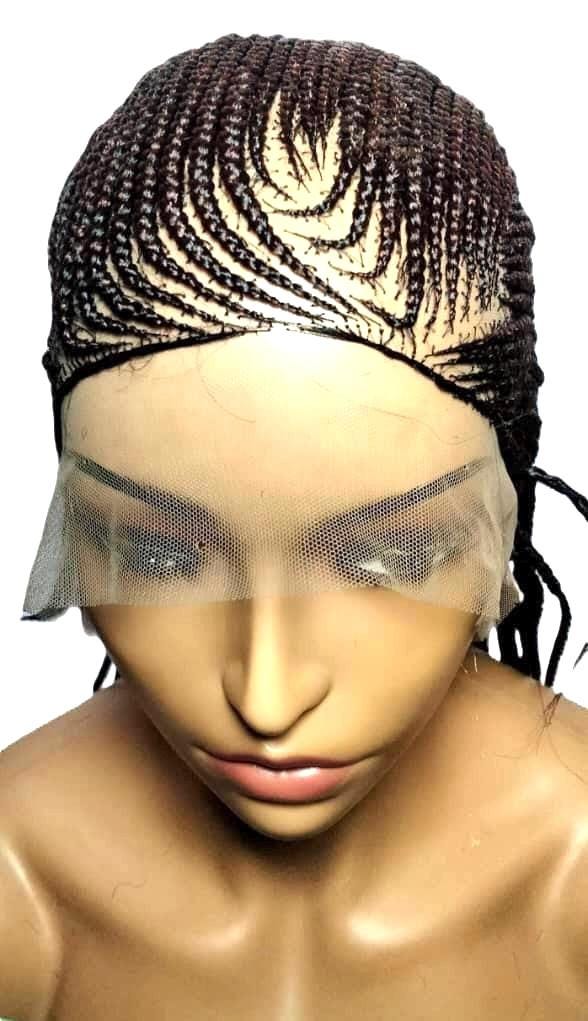 Handmade Cornrow Braided Wig: Reddish Brown Full Lace Baby Hair Lemonade Braids
