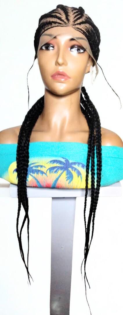 Black Braided Wig: Large Cornrow Braids, Full Lace with Baby Hair