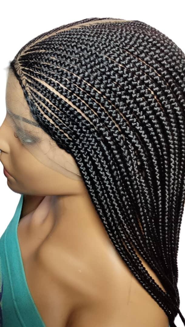 Long Dark Brown Braided Wig. Ghana Cornrow Braids Full Lace With Baby Hair. 36in