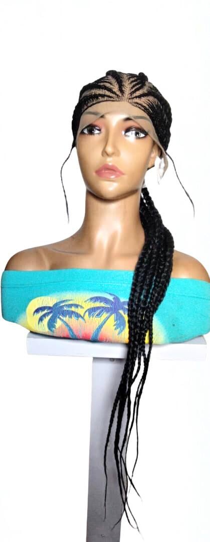 Black Braided Wig: Large Cornrow Braids, Full Lace with Baby Hair