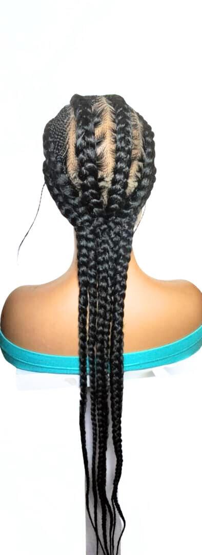 Black Braided Wig: Large Cornrow Braids, Full Lace with Baby Hair